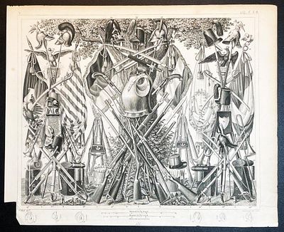 19th c. Military Iconographic Engraving by J. G. Heck. Rare 19th Century Iconographic Military 