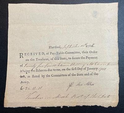 American Revolutionary War Pay Voucher 1782. American Revolutionary War Pay Voucher, Dated 