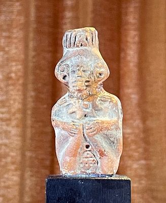 Pre-columbian Terracotta Toltec / Aztec Seated Figure. Pre-columbian Polychrome Terracotta 