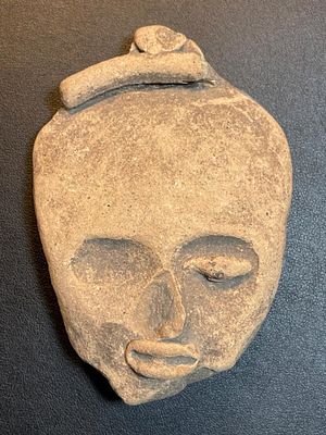 Pre-columbian Terracotta Sculpture, Aztec Pottery Head / Ornament, 14th c. | Approx. Size: 