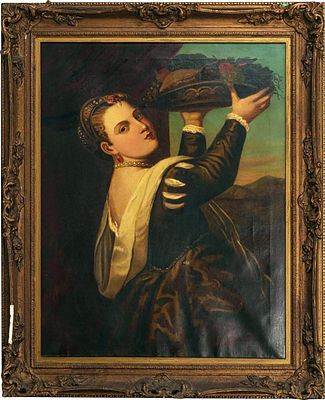 18th c. Italian Portrait Oil Painting After Titian. 18th Century Italian Portrait Oil Painting 