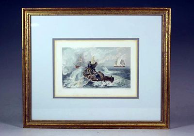 Engraving PERRY AT THE BATTLE OF LAKE ERIE J.E. Kelly. War of 1812 Hand Colored Marine Engraving 
