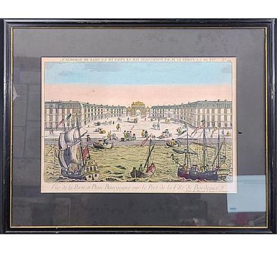 18th c. Hand-colored Optical View Engraving. Vue d'Optique [Optical View] Hand-Colored Engraving 