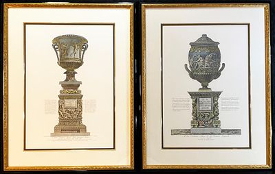 Pair of Italian Engravings after Giovanni Battista Piranesi. Pair of Large Italian Hand-colored 