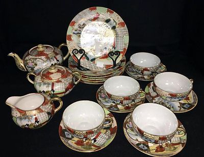 Antique 19 Pc Hand Painted Hallmarked Nippon Porcelain Tea Service Set. Antique Hallmarked 19 