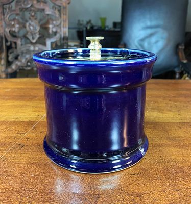 English Comoy's Tobacco Humidor Jar | Blue Stoneware with Sealing Lid Tobacco Jar ~ Made In 