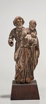 Antique Spanish Colonial Carved Wood Religious Sculpture, Jesus & Child. 18th c. Spanish 