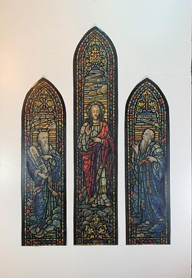Rare Original Design Drawings / Paintings for Stained Glass Triptych Window of Transfiguration. R 