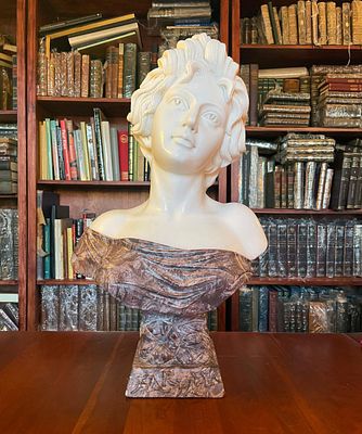French Marble Bust Sculpture After Emmanuel Villanis. Solid Carved Marble Bust Statue After 
