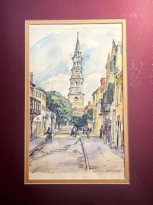Rare Original Watercolor Painting by Beulah R. Bettersworth CHURCH STREET, CHARLESTON, SC. Rare 