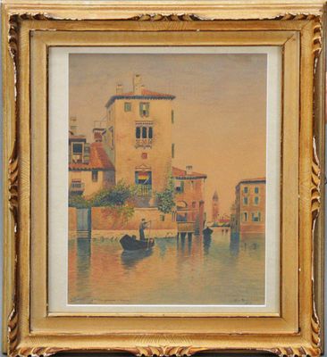 Original French Watercolor Painting Scene of Venice by Émile Rochedieu. Antique French 
