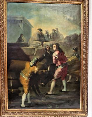 Antique Figural Oil Painting by Enrique Gomez Martin. Large Antique old master style oil 