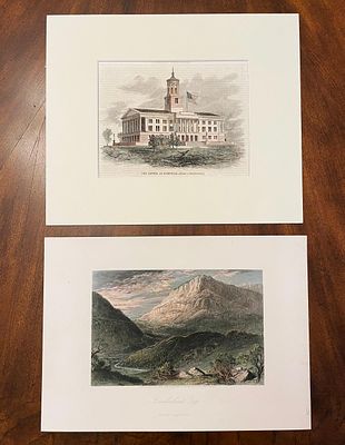 Pair of 19th c. Tennessee Engravings CUMBERLAND GAP & CAPITAL AT NASHVILLE [Tennessee]. Pair of 