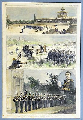 NASHVILLE, TN 19th c. H/C Wood-cut Engraving THE COMPETITIVE DRILL AT NASHVILLE, TENNESSEE 