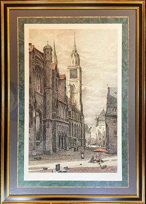 Rare Large Original 19th c. H/C Engraving Entitled NÜRNBERG - Includes NFT - 4.38 ft tall. Rare 