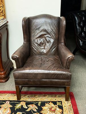 Winged Back Leather Chair from Estate of Sarah Hunter Hicks Green (of Devon Farm Plantation). His 