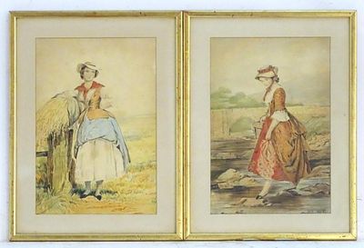 19th c. English School Watercolor Portrait Paintings. Pair of 19th c. English School Watercolor
