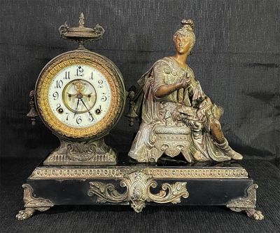 Antique Ansonia Figural Mantel Clock, Victory Model. A 19th Century Ansonia figural Victory