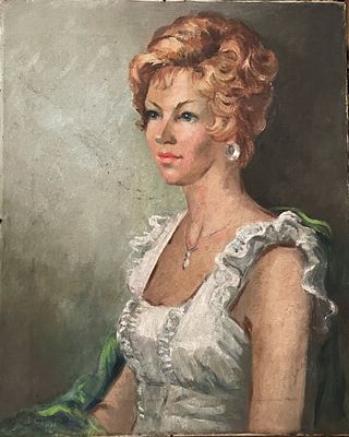French Oil Portrait by Louise-Jeanne Cottard Fossey. Vintage French Portrait Oil Painting by