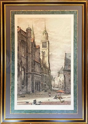 Original 19th c. H/C Engraving Entitled NÜRNBERG. Rare Very Large Antique 19th Century Original