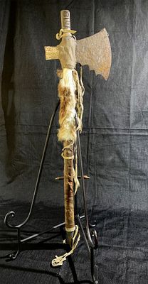 Antique Native American Pipe Tomahawk | Rare features include blade large shape combined with a