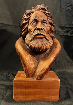 Large Wooden Sculpture, Indian Driftwood, by Jim Wright. Large Hand-carved Wooden Bust Sculpture