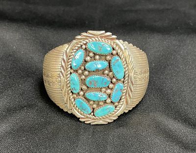 Native American Sterling Silver Turquoise Cuff Bracelet. An original vintage Navajo Sterling