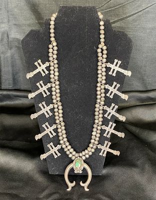 Native American Squash Blossom Sterling Silver Necklace. A Rare Vintage Original Native American