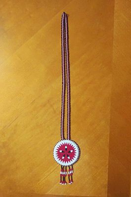 Vintage Signed Blackfoot Beaded Medallion Necklace. Vintage Native American Blackfoot Lanyard /