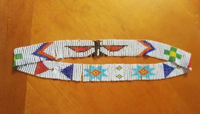 Antique / Old Vintage Apache Beaded Hat Band | Approx. Size: 26" total length (13" folded) x 2"