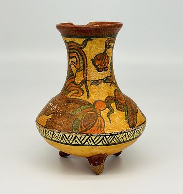 Pre-columbian Mayan Polychrome Tripod Jar | Approx. Size: 8" H x 6.5" W | Chip to rim; chipping