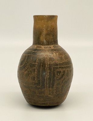 Native American, Mississippian, Incised Pottery Flask | Approx. Size: 7\\\" H x 4.5\\\" W |