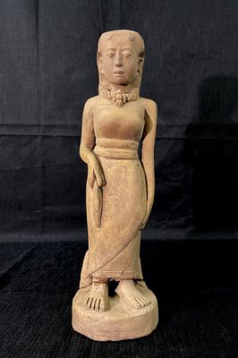 African Egyptian Standing Female Figure Sculpture. Remarkable African Egyptian Standing Female