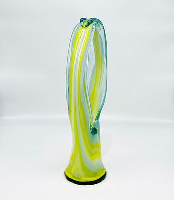 Large Handblown Art Glass Basket Vase | Beautiful artisan hand blown and wrapped pigmented
