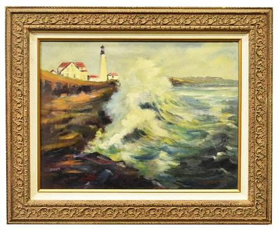 Seascape Lighthouse Oil Painting by Vaclav Brezina. Seascape Lighthouse Oil Painting by