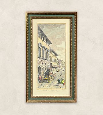 18th c. Hand-colored Engraving by Giuseppe Zocchi VEDUTA DELLA PIAZZA DI S. PIER MAGGIORE. Antiqu