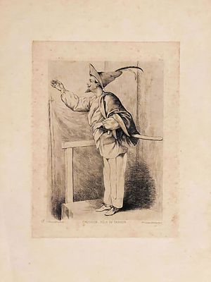 19th c. French Etching Coquelin dans le rôle de Tabourin (Tabarin) [in Paul Ferrier's Tabarin (1871)