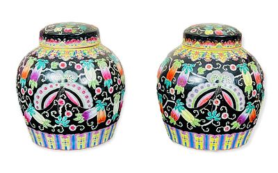 Pair of Antique Chinese Cloisonné Porcelain Urns. Pair of Antique Chinese Cloisonné Porcelain