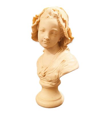 Vintage French Bust Sculpture of Young Girl After Grinam Niam. Sculpture of a French peasant