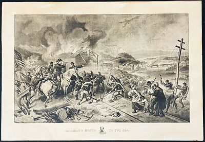 19th c. Engraving Sherman's March to The Sea by Fitch. Description: Original Antique 19th