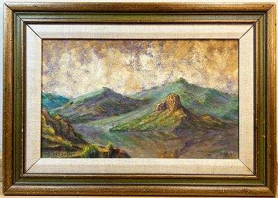 Nevada Native American Landscape Oil Painting by J. E. Westin. Vintage Nevada Native American 