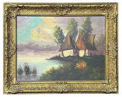 Vintage Landscape Oil Painting by Cornelis Broerse (Kees Broers). Vintage Landscape Oil Painting 
