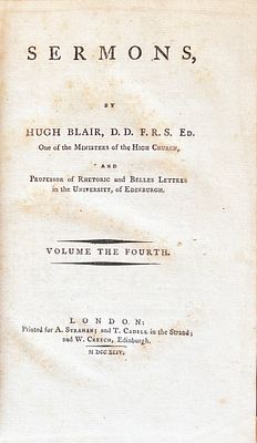 Antique Book SERMONS by Dr. Hugh Blair, 1794 (Church of Scotland). 18th c. Leather Book entitled 