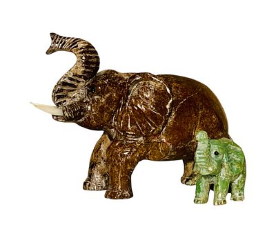 Hand Carved Solid Stone Elephant Sculpture. Hand Carved Solid Jade-like Stone Elephant Sculpture 