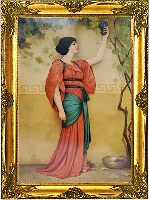 Antique English Portrait Oil Painting After John William Godward. Large Antique English Portrait 