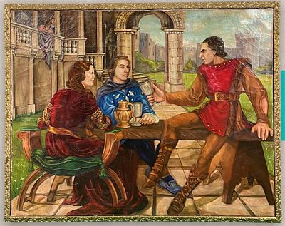 Antique French Figural Oil Painting THE THREE MUSKETEERS a. Charles Soulacroix (5 ft / 1.5m). Lar 