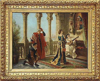 Giuseppe Carnelli Oil Painting Entitled AT THE ALTER. Large 19th Century Italian Oil Painting by 