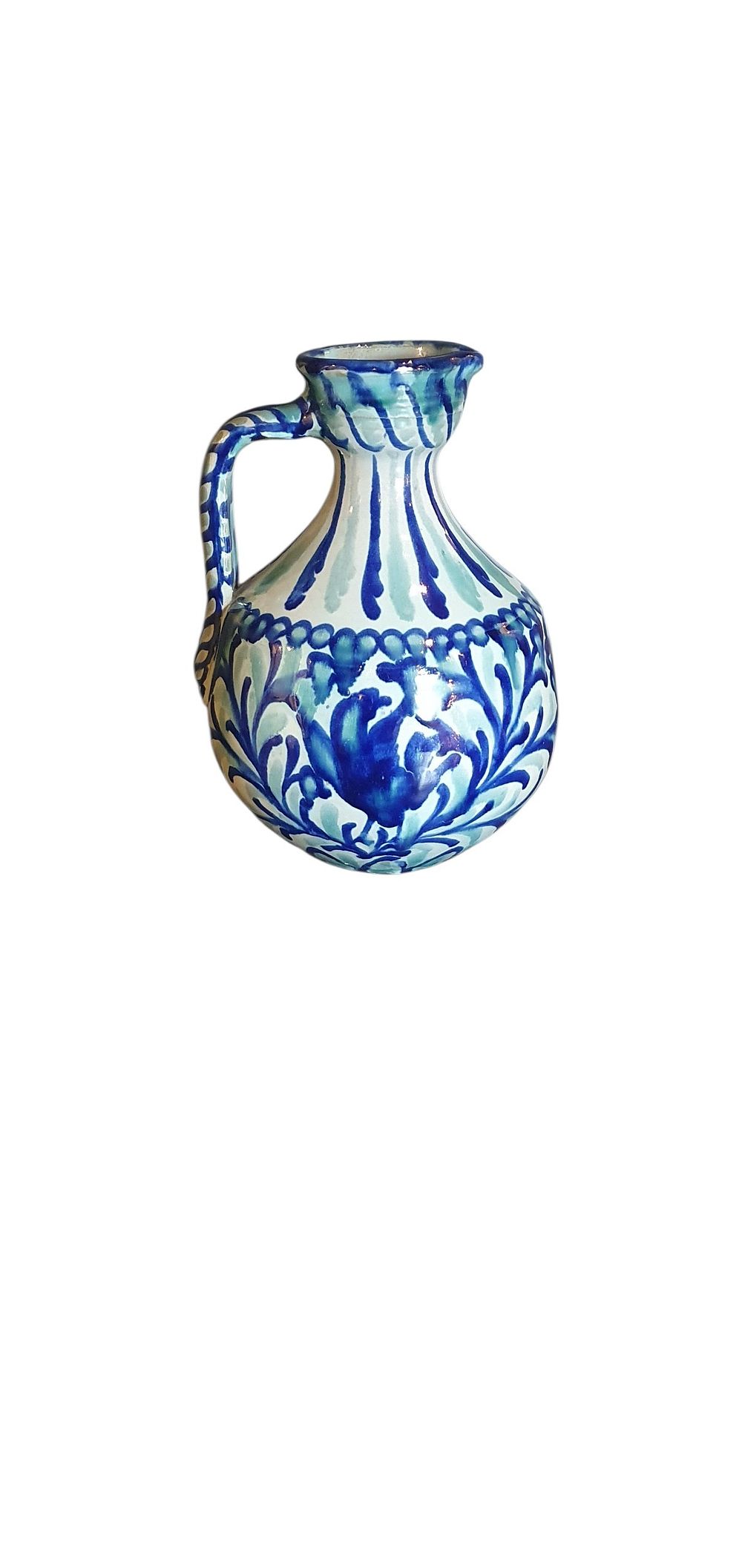 Jarra o bombona tornada, siglo XIX XX. Cerámica de Fajalauza - Granada, vidriada o esmaltada en blanco, azul y verde., lote 3