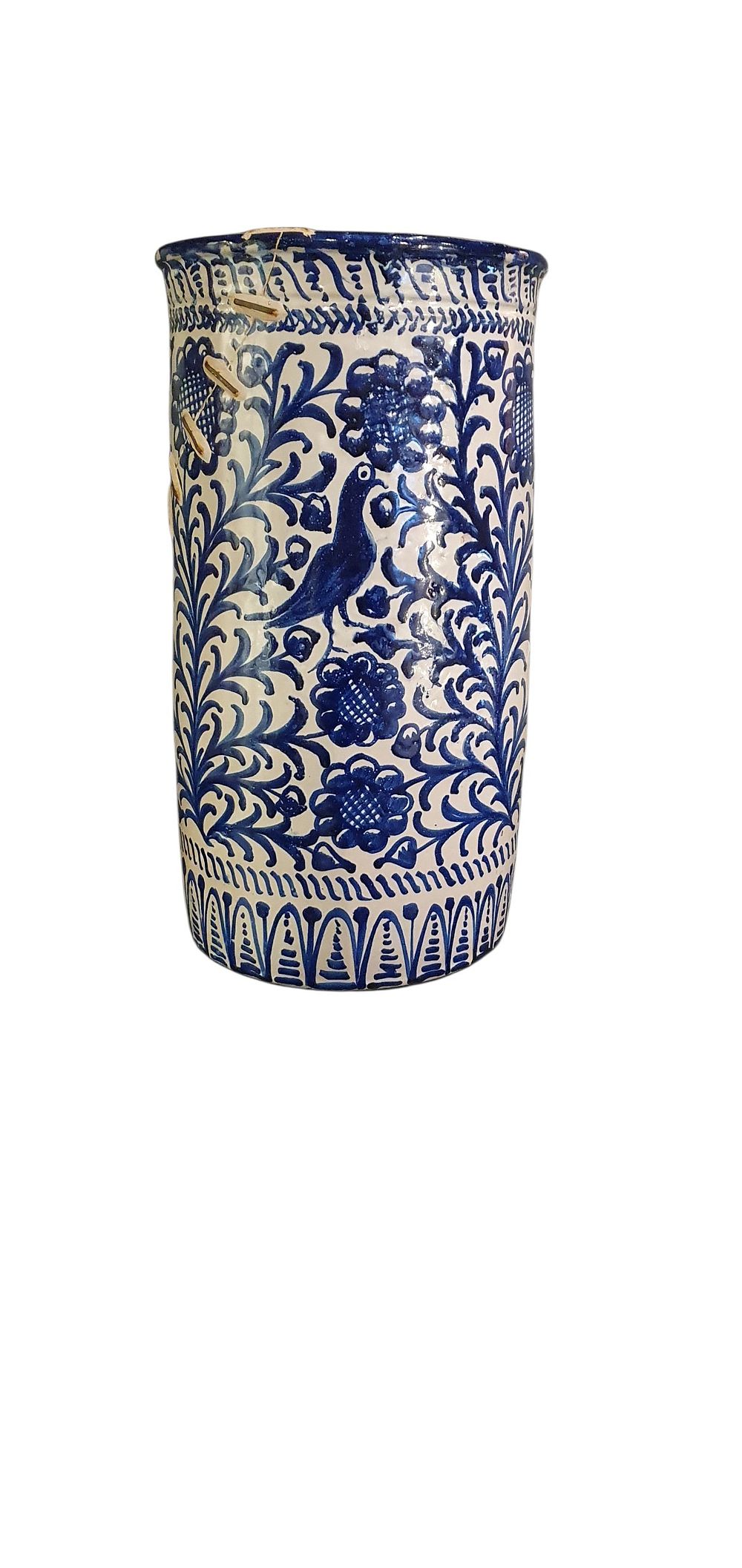 Paragüero, años 30. Cerámica de Fajalauza - Granada, vidriada o esmaltada en blanco, verde y azul. (Con sello de cerámica árabe de San Isidro.), lote 36