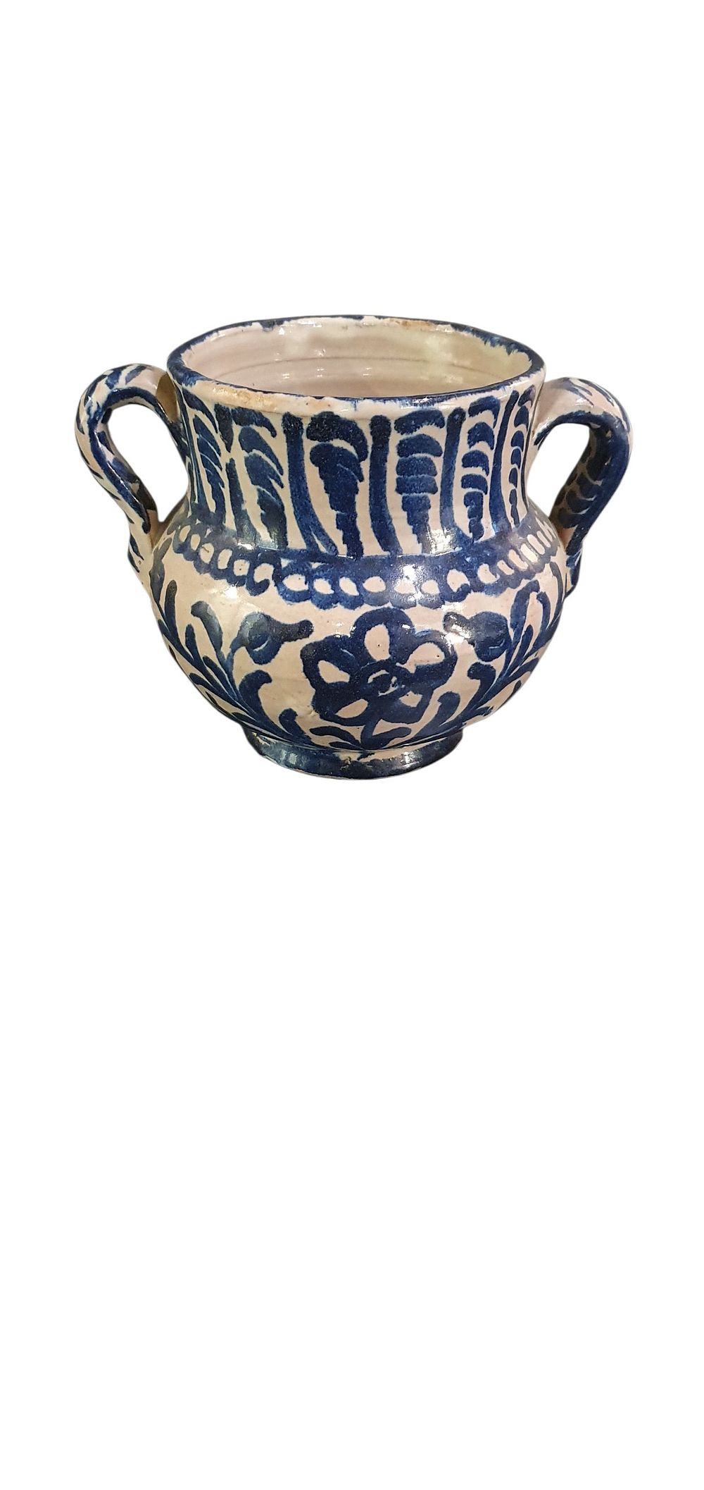 Jarra de Alcarraza, S. XX. Cerámica de Fajalauza - Granada con dos asas…, lote 46